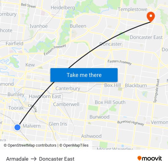 Armadale to Doncaster East map