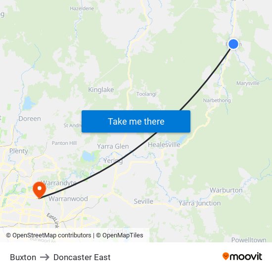 Buxton to Doncaster East map