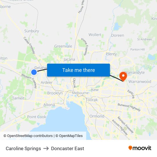 Caroline Springs to Doncaster East map