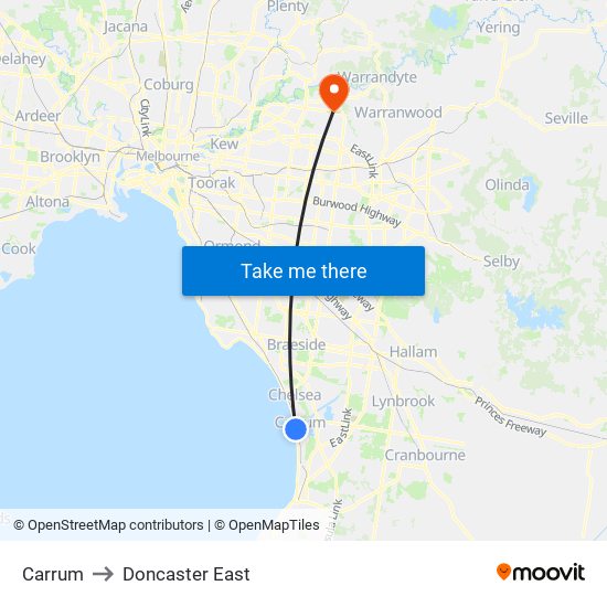 Carrum to Doncaster East map