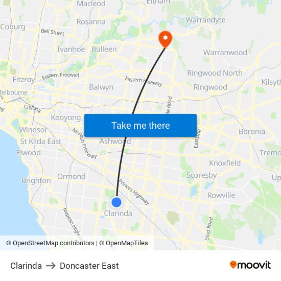 Clarinda to Doncaster East map