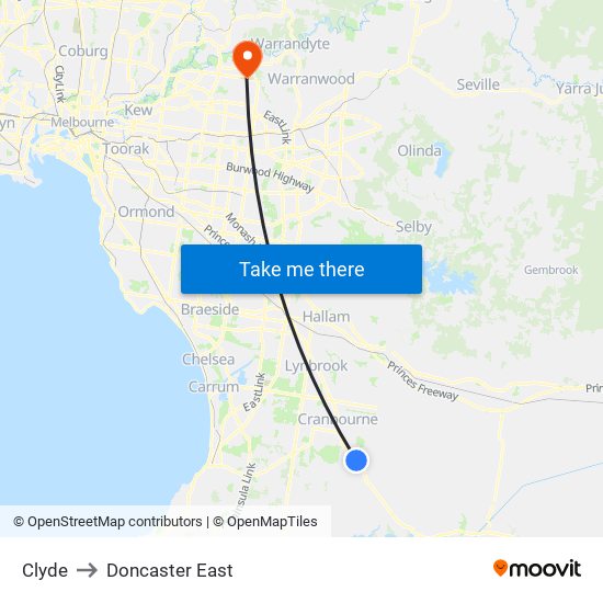 Clyde to Doncaster East map