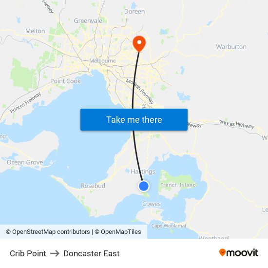 Crib Point to Doncaster East map