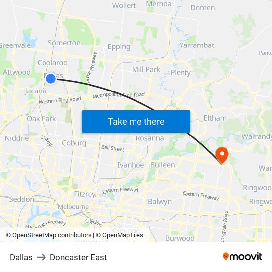 Dallas to Doncaster East map