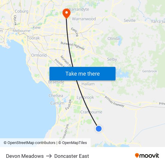 Devon Meadows to Doncaster East map