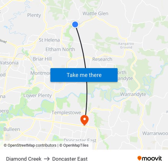 Diamond Creek to Doncaster East map