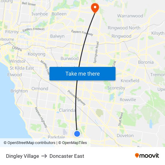 Dingley Village to Doncaster East map