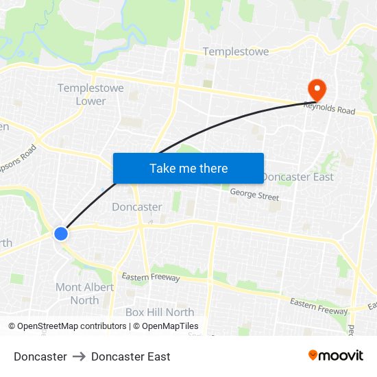 Doncaster to Doncaster East map