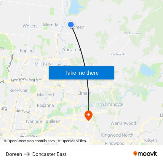 Doreen to Doncaster East map