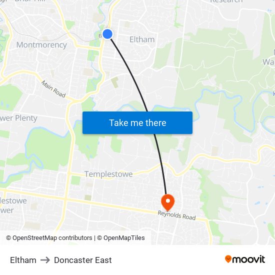 Eltham to Doncaster East map