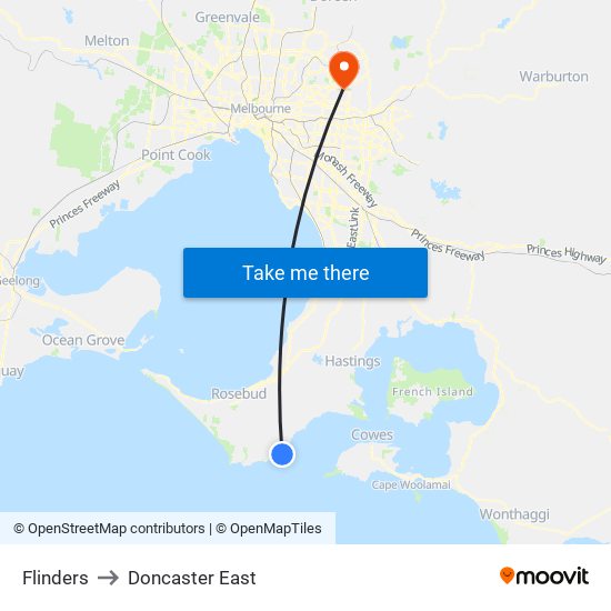 Flinders to Doncaster East map