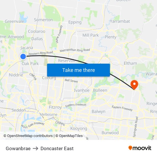 Gowanbrae to Doncaster East map