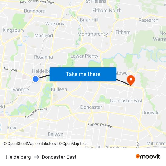 Heidelberg to Doncaster East map