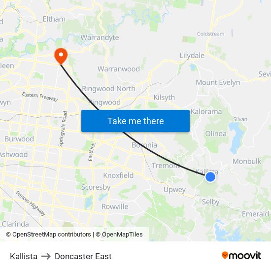 Kallista to Doncaster East map