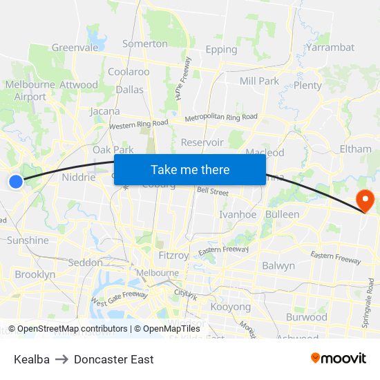 Kealba to Doncaster East map