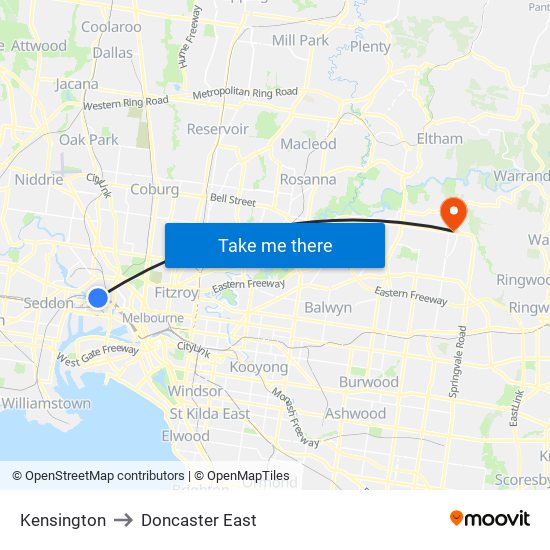 Kensington to Doncaster East map