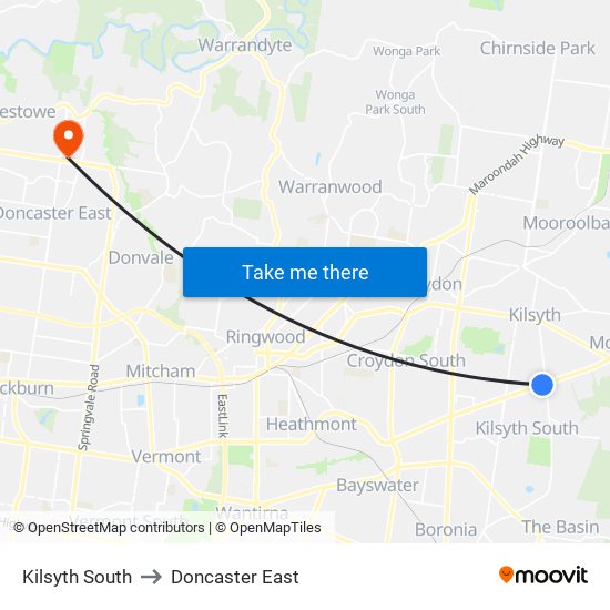 Kilsyth South to Doncaster East map