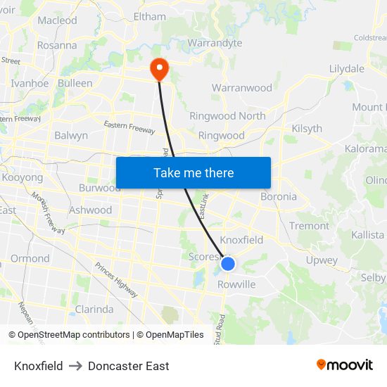 Knoxfield to Doncaster East map