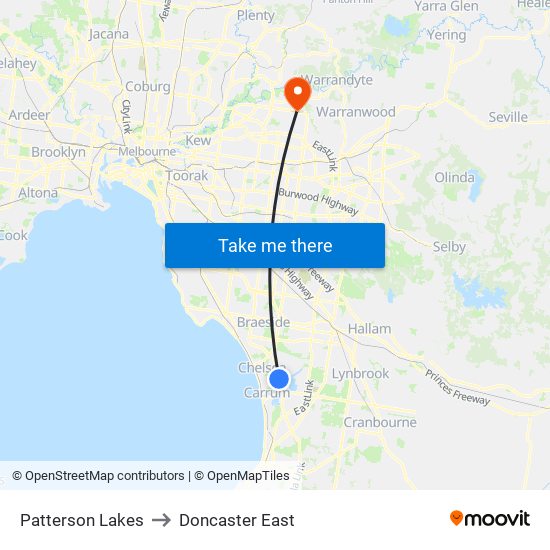 Patterson Lakes to Doncaster East map