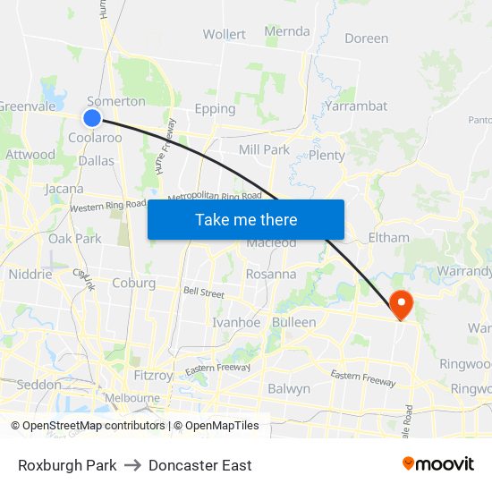 Roxburgh Park to Doncaster East map