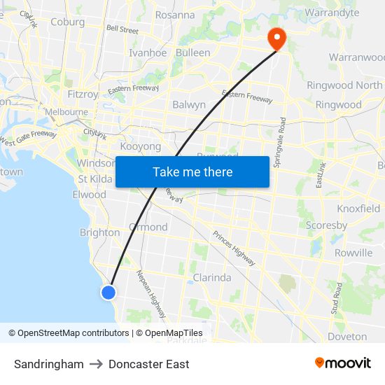 Sandringham to Doncaster East map