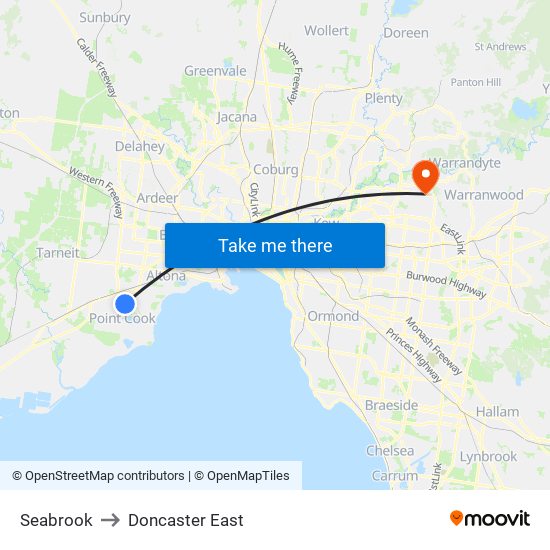 Seabrook to Doncaster East map