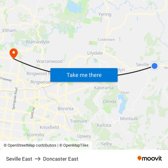 Seville East to Doncaster East map