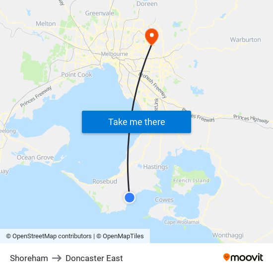 Shoreham to Doncaster East map