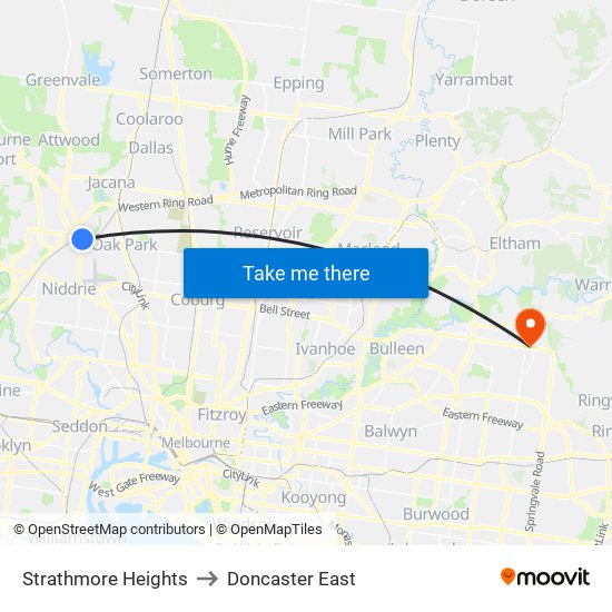 Strathmore Heights to Doncaster East map