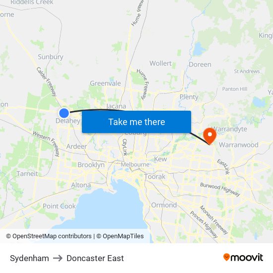 Sydenham to Doncaster East map