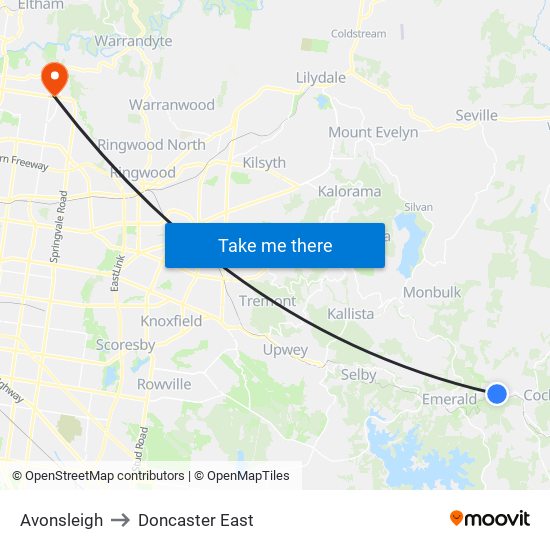 Avonsleigh to Doncaster East map