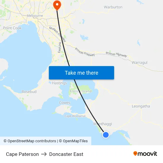 Cape Paterson to Doncaster East map