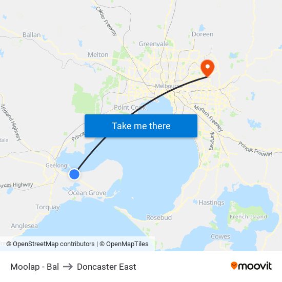 Moolap - Bal to Doncaster East map