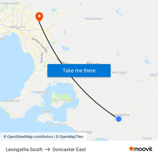 Leongatha South to Doncaster East map