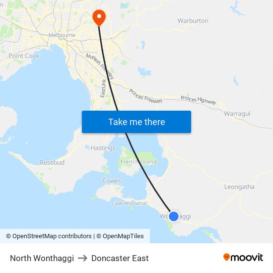 North Wonthaggi to Doncaster East map