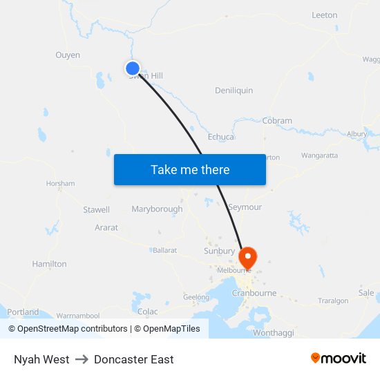 Nyah West to Doncaster East map