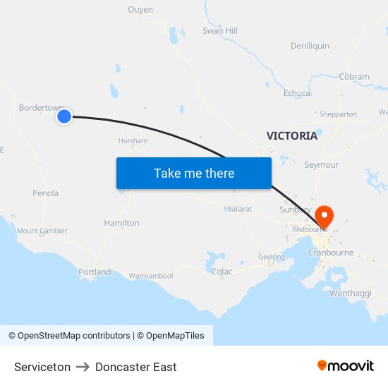 Serviceton to Doncaster East map