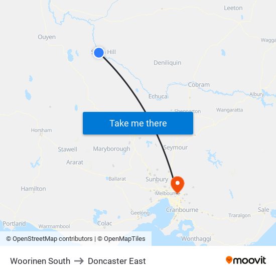 Woorinen South to Doncaster East map