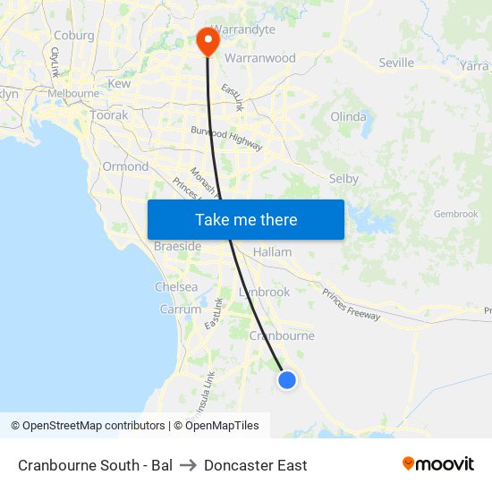 Cranbourne South - Bal to Doncaster East map