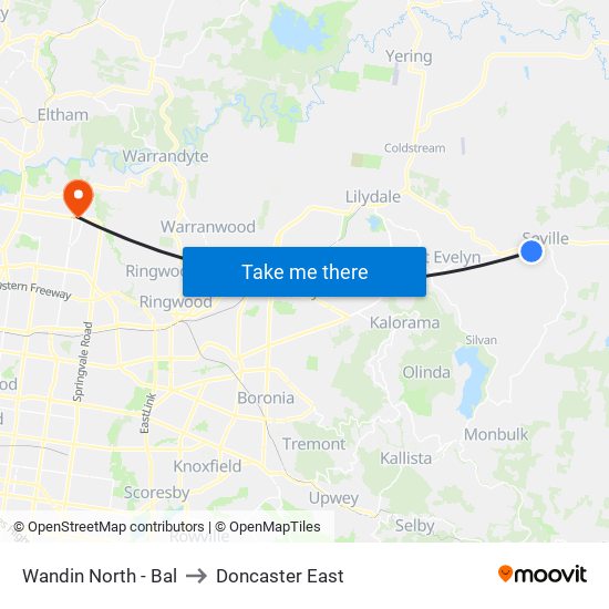 Wandin North - Bal to Doncaster East map