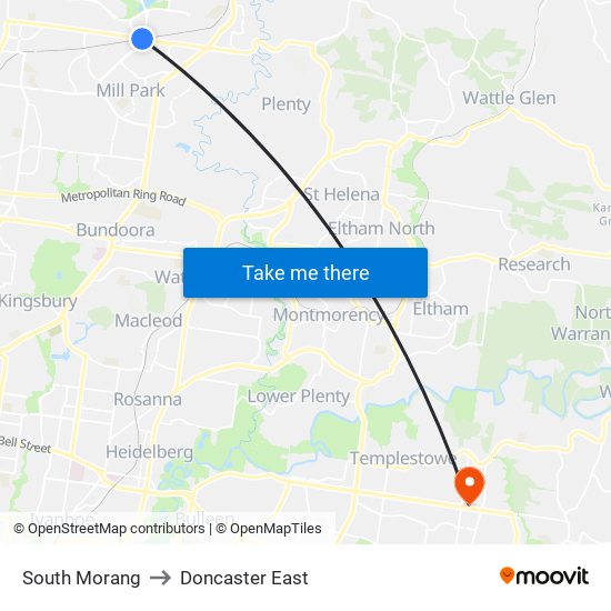 South Morang to Doncaster East map