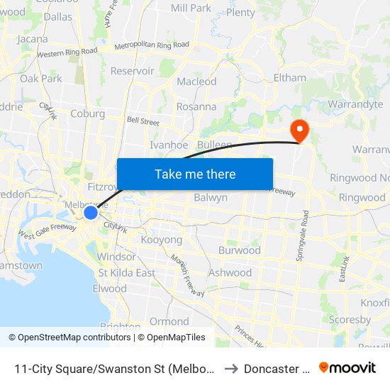 11-City Square/Swanston St (Melbourne City) to Doncaster East map