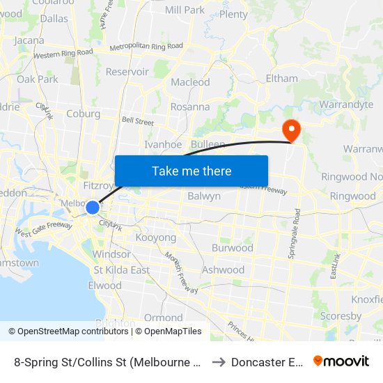 8-Spring St/Collins St (Melbourne City) to Doncaster East map