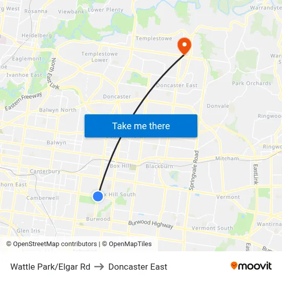 Wattle Park/Elgar Rd to Doncaster East map