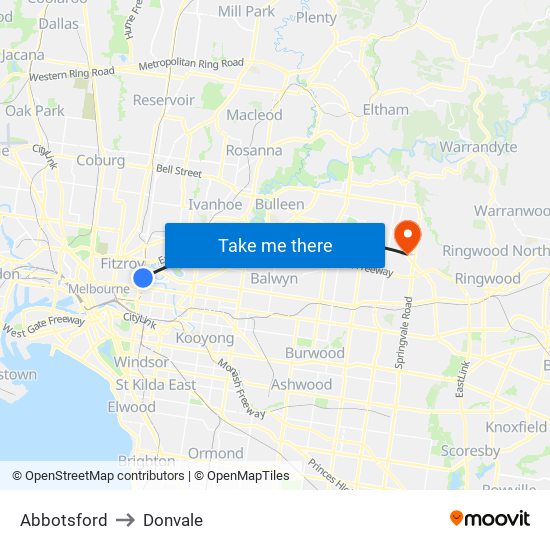 Abbotsford to Donvale map