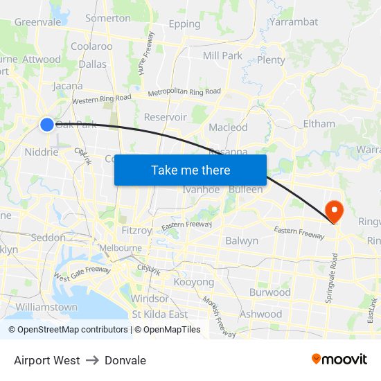 Airport West to Donvale map
