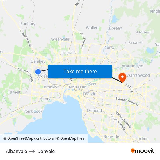 Albanvale to Donvale map