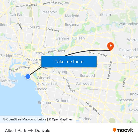 Albert Park to Donvale map