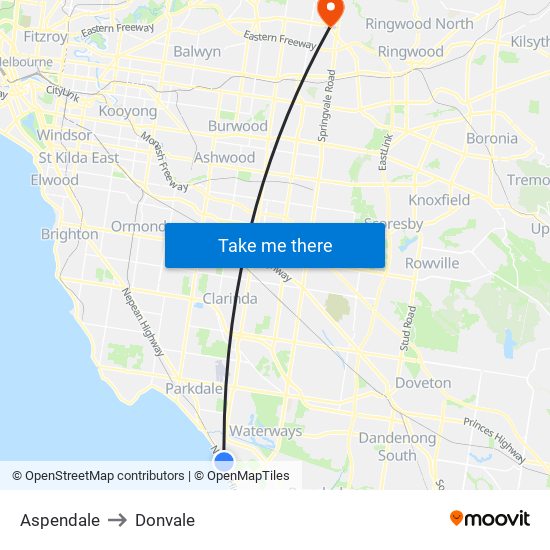 Aspendale to Donvale map