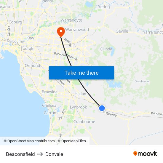 Beaconsfield to Donvale map